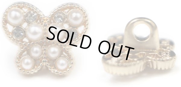 画像1: 【飾りボタン 蝶 ゴールド】パール×ラインストーン ビジューボタン 飾り ボタン 縫製ボタン 袖口ボタン 金 蝶型 バタフライ5個入り【11.5mm】ボタンマート B-016 (1)