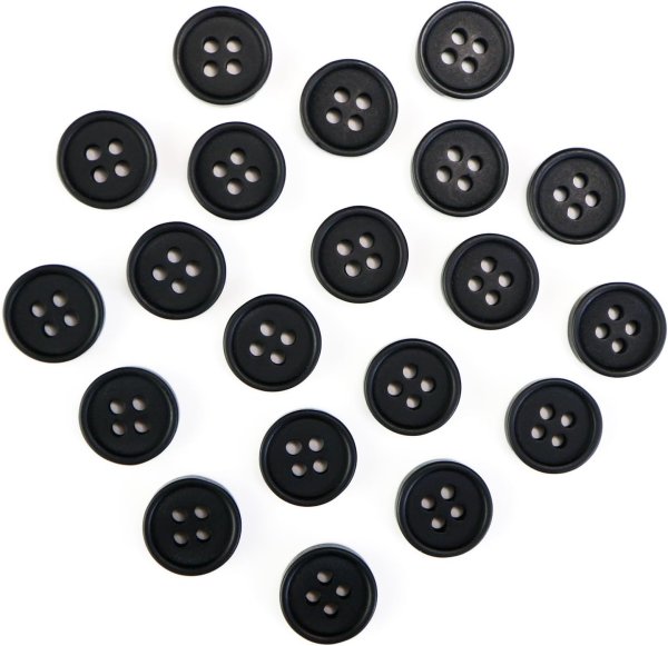 画像1: 四つ穴ボタン 【ブラック ツヤなし】 黒 ベーシック シンプル 20個入り【10mm】ボタンマート B-041 (1)