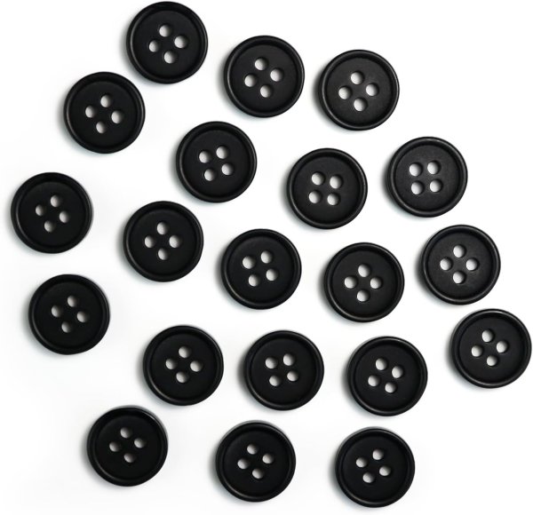 画像1: 四つ穴ボタン 【ブラック ツヤなし】 黒 ベーシック シンプル 20個入り【11.5mm】ボタンマート B-042 (1)