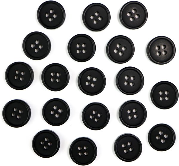 画像1: 四つ穴ボタン 【ブラック ツヤなし】 黒 ベーシック シンプル 20個入り【12.5mm】ボタンマート B-043 (1)