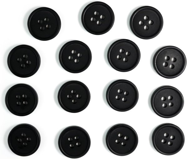 画像1: 四つ穴ボタン 【ブラック ツヤなし】 黒 ベーシック シンプル 15個入り【15mm】ボタンマート B-044 (1)
