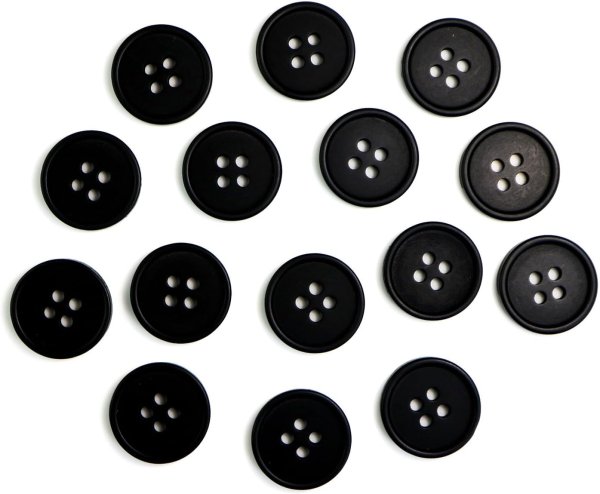 画像1: 四つ穴ボタン 【ブラック ツヤなし】 黒 ベーシック シンプル 15個入り【18mm】ボタンマート B-045 (1)