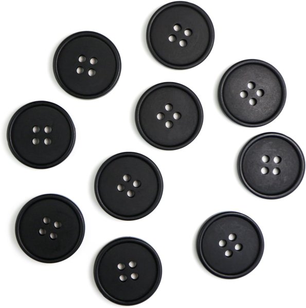 画像1: 四つ穴ボタン 【ブラック ツヤなし】 黒 ベーシック シンプル 10個入り【20mm】ボタンマート B-046 (1)