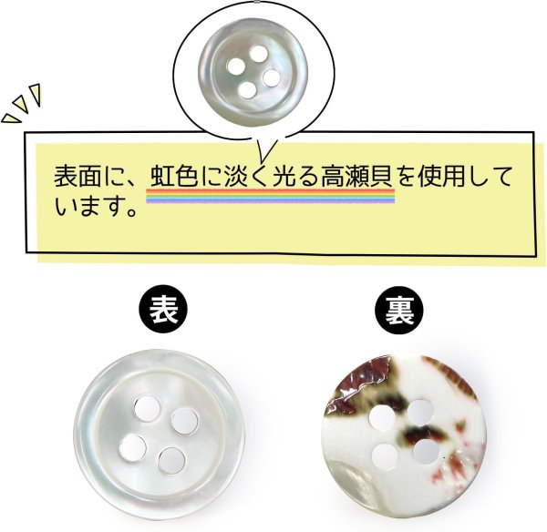 画像3: シェルボタン 貝製 片面 高瀬貝 シャツ 四つ穴 白 ホワイト 15個入り【10mm】きらきらぷんぷん丸 B-092 (3)