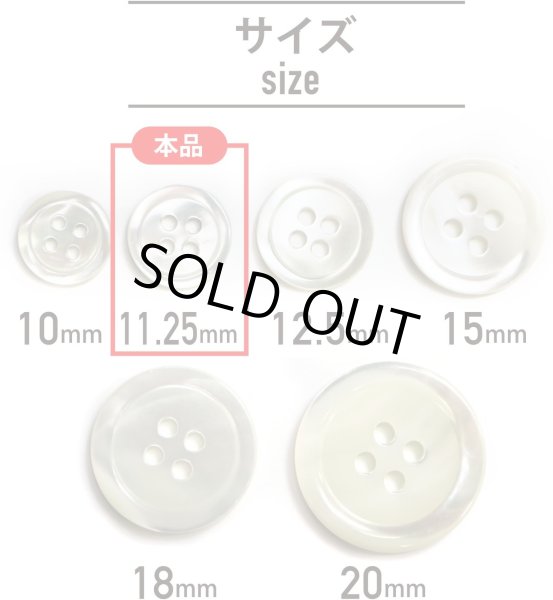 画像2: シェルボタン 貝製 片面 高瀬貝 シャツ 四つ穴 白 ホワイト 12個入り【11.25mm】きらきらぷんぷん丸 B-093 (2)