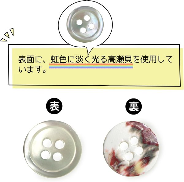 画像3: シェルボタン 貝製 片面 高瀬貝 シャツ 四つ穴 白 ホワイト 8個入り【12.5mm】きらきらぷんぷん丸 B-094 (3)
