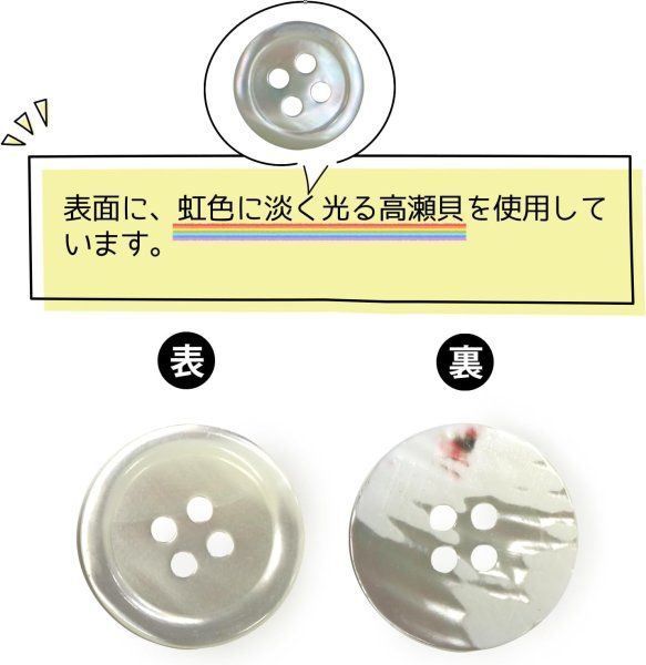 画像3: シェルボタン 貝製 片面 高瀬貝 シャツ 四つ穴 白 ホワイト 5個入り【20mm】きらきらぷんぷん丸 B-097 (3)