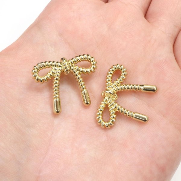 画像5: リボンボタン メタル 足つき 【ゴールド】 金 ボタン リボン モチーフボタン 飾りボタン かわいい 手芸 3個入り 【25x20mm】 きらきらぷんぷん丸 B-1086 (5)