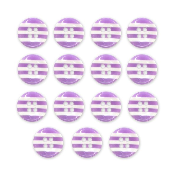 画像1: 四つ穴ボタン 縞模様 くぼみ 【パープル&ホワイト】 紫 白 12.5mm 15個入り ボタン しましま ストライプ ボーダー 可愛い おしゃれ シャツボタン 手芸 B-1114 (1)