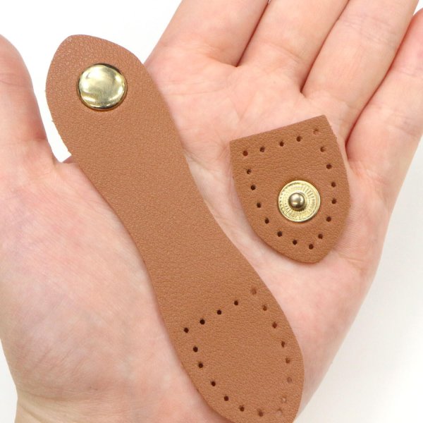 画像5: スナップボタン PUレザー付き 【ブラウン】 茶色 ゴールド 金 スナップ ボタン 縫い付けタイプ 打ち具不要 ハンドメイド 手芸 きらきらぷんぷん丸 B-1131 (5)