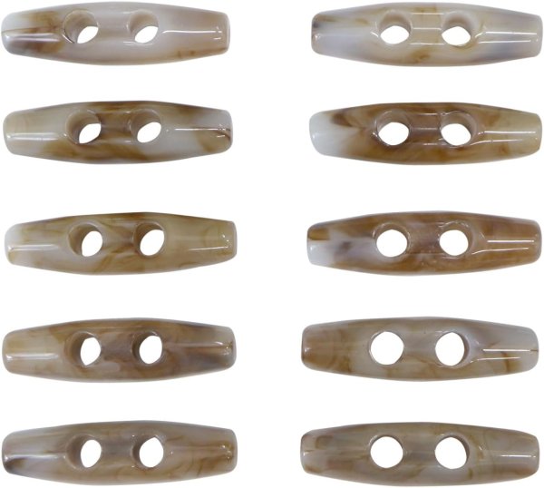 画像1: トグルボタン 39mm 10個入り 【ホワイト&ブラウン】 白 茶色 マーブル模様 水牛調 アクリル樹脂製 留め具 ダッフルコート 手芸 きらきらぷんぷん丸 B-1166 (1)