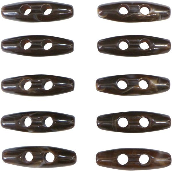 画像1: トグルボタン 31mm 10個入り 【ダークブラウン&ホワイト】 茶色 白 マーブル模様 水牛調 アクリル樹脂製 留め具 ダッフルコート きらきらぷんぷん丸 B-1172 (1)