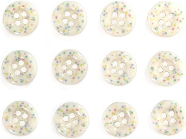 画像1: 四つ穴ボタン ランダムドット柄 パステルカラー アイボリー 12個入り【11.5mm】樹脂製 手芸 おしゃれ 可愛い きらきらぷんぷん丸 B-1175 (1)