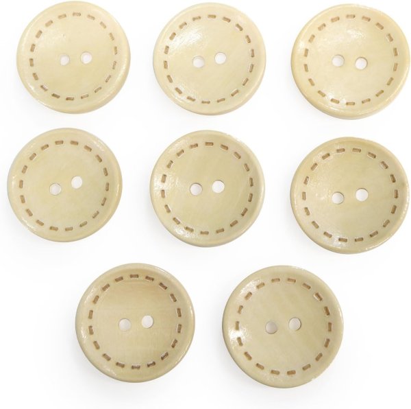 画像1: ウッドボタン 二つ穴 点線模様【ベージュ】ナチュラル 皿型 8個入り【25mm】木製 手芸 おしゃれ 可愛い きらきらぷんぷん丸 B-1177 (1)