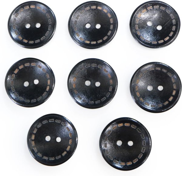 画像1: ウッドボタン 二つ穴 点線模様【ブラック】黒 皿型 8個入り【25mm】木製 手芸 おしゃれ 可愛い きらきらぷんぷん丸 B-1180 (1)