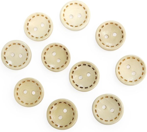 画像1: ウッドボタン 二つ穴 点線模様【ベージュ】ナチュラル 皿型 10個入り【15mm】木製 手芸 おしゃれ 可愛い きらきらぷんぷん丸 B-1181 (1)
