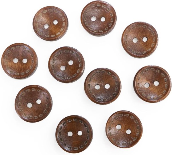 画像1: ウッドボタン 二つ穴 点線模様【ブラウン】茶色 皿型 10個入り【15mm】木製 手芸 おしゃれ 可愛い きらきらぷんぷん丸 B-1182 (1)