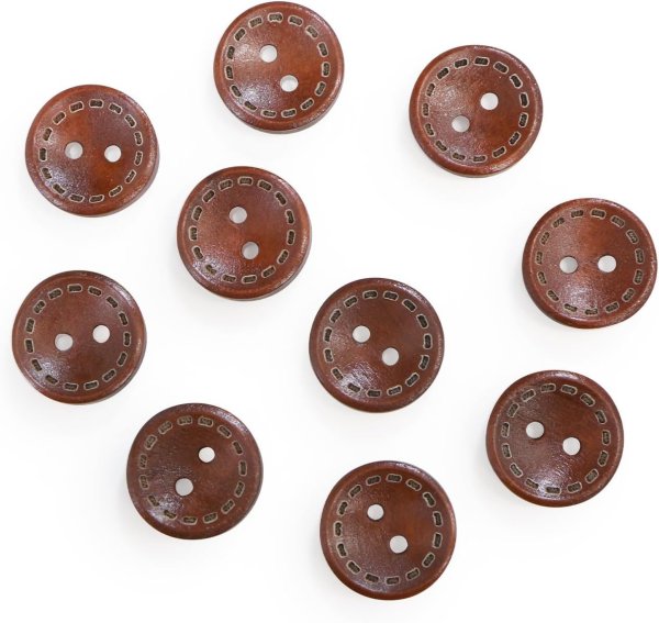 画像1: ウッドボタン 二つ穴 点線模様【レッドブラウン】赤茶色 皿型 10個入り【15mm】木製 手芸 おしゃれ 可愛い きらきらぷんぷん丸 B-1183 (1)