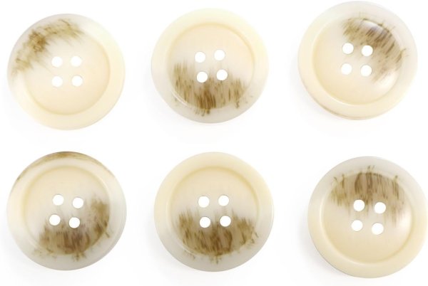 画像1: 四つ穴ボタン マーブル模様 グラデーション【アイボリー】ベージュ 6個入り【25mm】樹脂製 手芸 おしゃれ 可愛い きらきらぷんぷん丸 B-1191 (1)