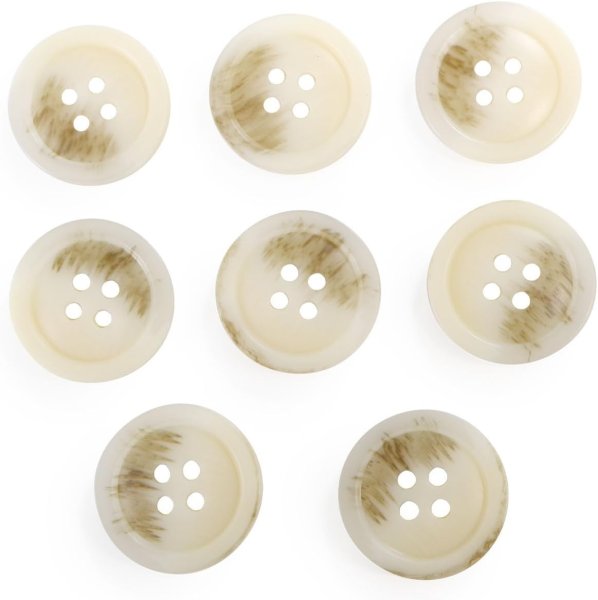 画像1: 四つ穴ボタン マーブル模様 グラデーション【アイボリー】ベージュ 8個入り【20mm】樹脂製 手芸 おしゃれ 可愛い きらきらぷんぷん丸 B-1195 (1)