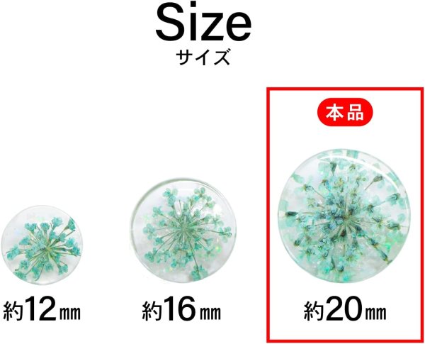 画像3: 足つきボタン ドライフラワー【グリーン】6個入り 緑 花【20mm】手芸 樹脂製 可愛い おしゃれ きらきらぷんぷん丸 B-1201 (3)