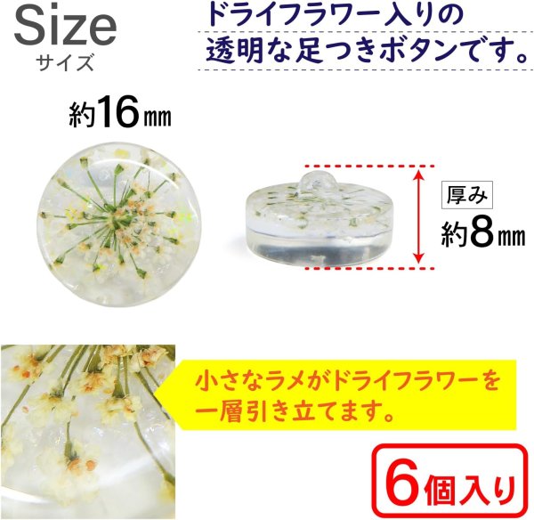 画像2: 足つきボタン ドライフラワー【アイボリー】6個入り 白 花【16mm】手芸 樹脂製 可愛い おしゃれ きらきらぷんぷん丸 B-1202 (2)