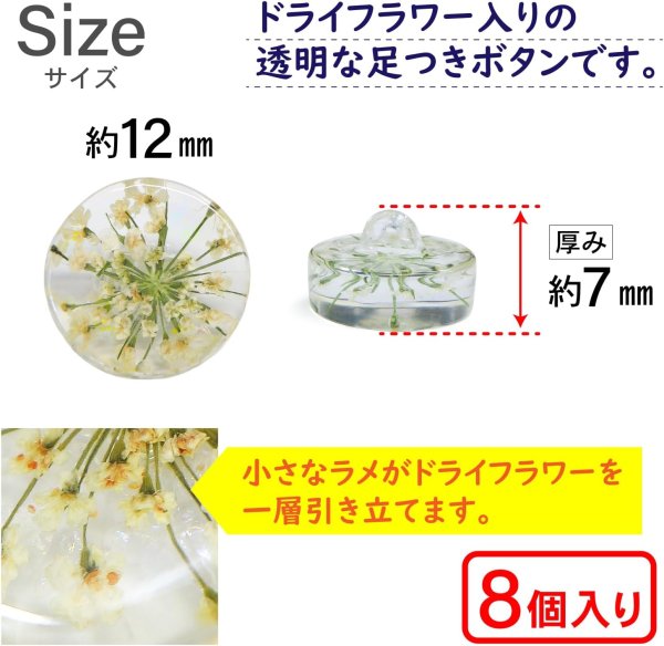 画像2: 足つきボタン ドライフラワー【アイボリー】8個入り 白 花【12mm】手芸 樹脂製 可愛い おしゃれ きらきらぷんぷん丸 B-1205 (2)