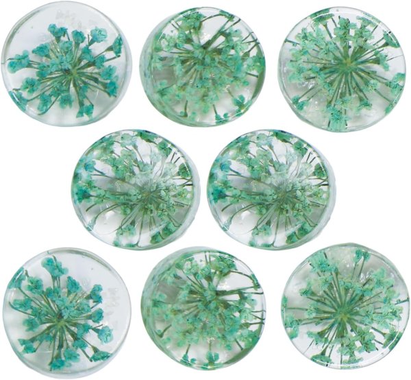 画像1: 足つきボタン ドライフラワー【グリーン】8個入り 緑 花【12mm】手芸 樹脂製 可愛い おしゃれ きらきらぷんぷん丸 B-1207 (1)