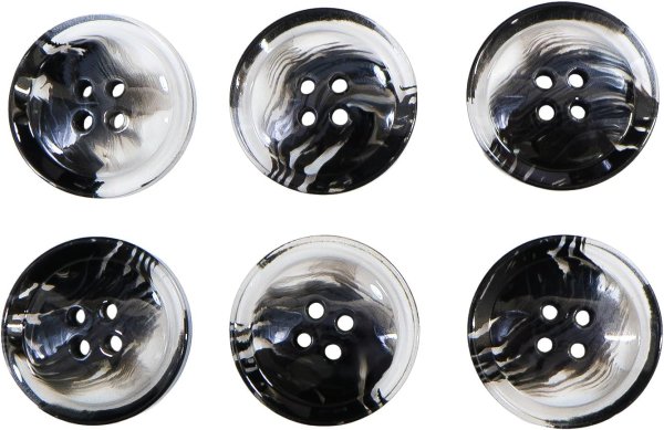 画像1: 四つ穴ボタン 水墨画風 マーブル グラデーション【ブラック】黒 クリア 6個入り【25mm】樹脂製 手芸 おしゃれ きらきらぷんぷん丸 B-1209 (1)