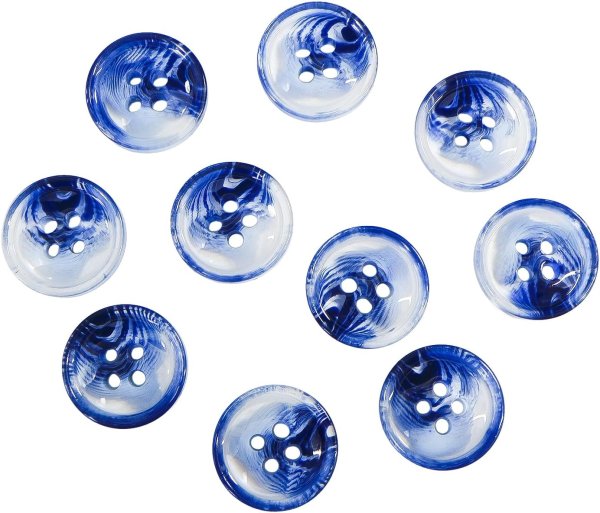画像1: 四つ穴ボタン 水墨画風 マーブル グラデーション【ブルー】青 クリア 10個入り【15mm】樹脂製 手芸 おしゃれ きらきらぷんぷん丸 B-1212 (1)