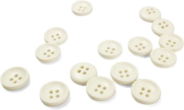 画像1: お椀型ボタン 四つ穴 マット ツヤなし【ホワイト】15個入り ミニ 服飾資材 シャツ 手芸用 約11mm 樹脂 きらきらぷんぷん丸 B-1227 (1)