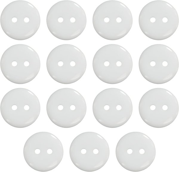 画像1: 二つ穴ボタン【ホワイト】白 シンプル 15個入り【15mm】ツヤあり ベーシック 樹脂製 手芸 おしゃれ きらきらぷんぷん丸 B-1242 (1)