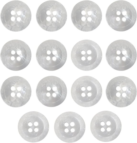 画像1: 四つ穴ボタン マーブル 光沢【ホワイト】白 15個入り【15mm】ツヤあり 樹脂製 手芸 おしゃれ きらきらぷんぷん丸 B-1247 (1)