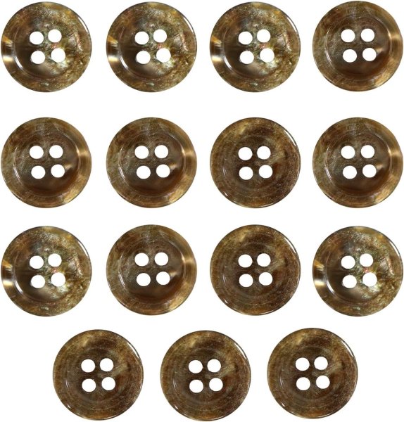 画像1: 四つ穴ボタン マーブル 光沢【ブラウン】茶色 15個入り【15mm】ツヤあり 樹脂製 手芸 おしゃれ きらきらぷんぷん丸 B-1248 (1)