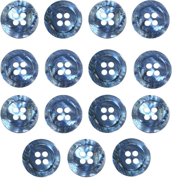 画像1: 四つ穴ボタン マーブル 光沢【ブルー】青 15個入り【15mm】ツヤあり 樹脂製 手芸 おしゃれ きらきらぷんぷん丸 B-1250 (1)