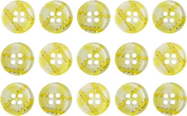 画像1: 四つ穴ボタン ギンガムチェック フチなし【イエロー】黄色 15個入り【12mm】ランダム 樹脂製 手芸 かわいい おしゃれ きらきらぷんぷん丸 B-1264 (1)