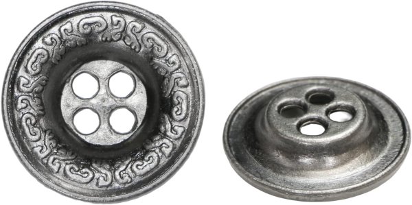 画像1: 装飾メタルボタン 四つ穴【シルバー】銀 丸ボタン 金属 手芸 アンティーク 飾り 8個入【15mm】きらきらぷんぷん丸 B-1269 (1)