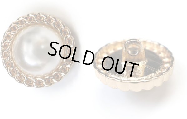 画像1: パールボタン 装飾 【チェーン風 ゴールド】 ホワイト 白 ビジュー 飾り 縫製 袖口 8個入り 【18mm】 きらきらぷんぷん丸 B-127 (1)