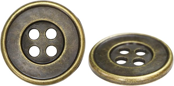 画像1: メタルボタン 四つ穴 シンプル【 アンティークゴールド】金 丸ボタン 金属 手芸 10個入【18mm】きらきらぷんぷん丸 B-1271 (1)