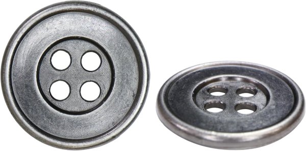 画像1: メタルボタン 四つ穴 シンプル【 アンティークシルバー】銀 丸ボタン 金属 手芸 10個入【18mm】きらきらぷんぷん丸 B-1274 (1)