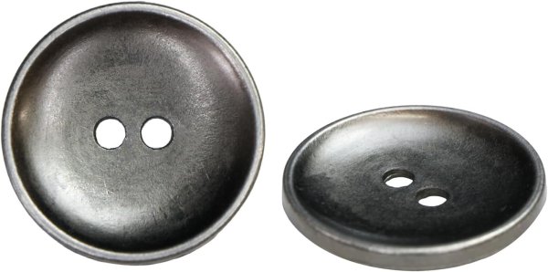 画像1: メタルボタン 二つ穴 お椀型【アンティークシルバー】銀 丸ボタン 金属 手芸 10個入【18mm】きらきらぷんぷん丸 B-1279 (1)