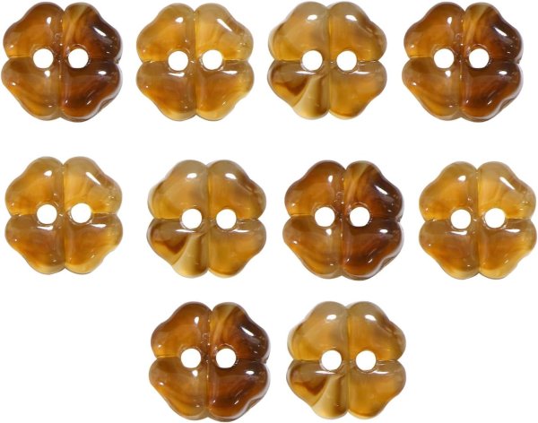 画像1: 二つ穴ボタン 四つ葉 クローバー【ブラウン】茶色 10個入り【12mm】マーブル模様 樹脂製 手芸 かわいい おしゃれ きらきらぷんぷん丸 B-1281 (1)