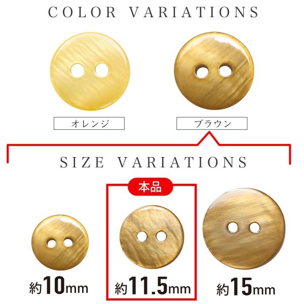 画像3: シェルボタン 【11.5mm】ブラウン 10個入り 染色 真珠 貝 二つ穴 手芸 装飾 おしゃれ きらきらぷんぷん丸 B-1303 (3)