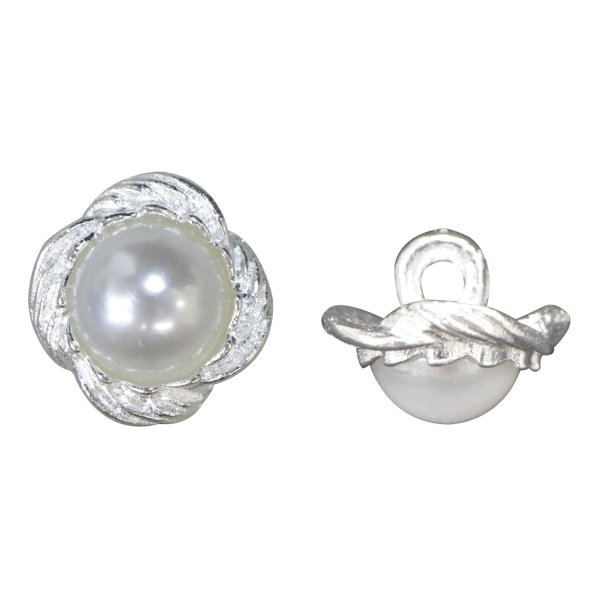 画像1: ビジューボタン 足つき 【パール】 5個入り シルバー 【13mm】 飾り シャンク ラグジュアリー かわいい おしゃれ きらきらぷんぷん丸 B-1483 (1)