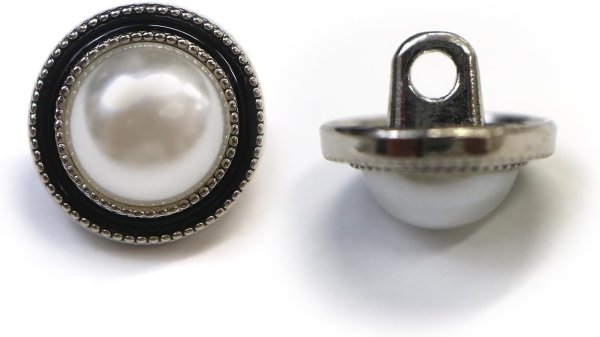 画像1: パールボタン 装飾 【シルバー 黒フチ】 ホワイト 白 パール 10個入り 【12.5mm】ビジュー 飾り 縫製 袖口 きらきらぷんぷん丸 B-149 (1)
