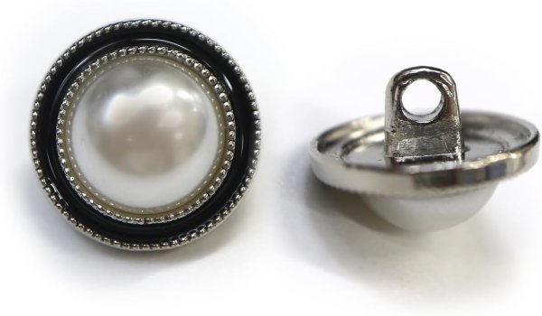画像1: パールボタン 装飾 【シルバー 黒フチ】 ホワイト 白 パール 10個入り 【15mm】ビジュー 飾り 縫製 袖口 きらきらぷんぷん丸 B-150 (1)
