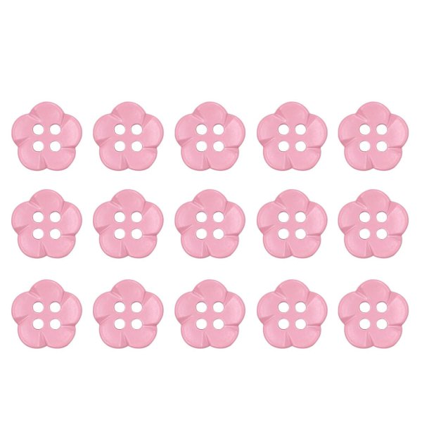 画像1: 四つ穴 フラワーボタン 【ピンク】10.5mm 15個入り 樹脂 プラスチック 手芸 ハンドメイド 花柄 装飾 きらきらぷんぷん丸 B-1511 (1)