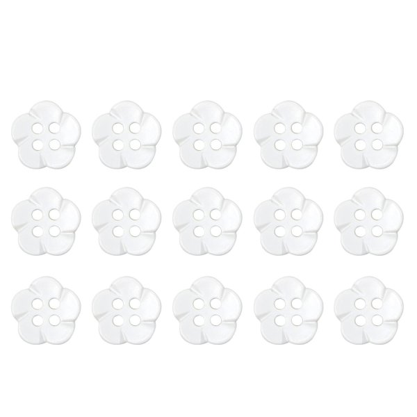 画像1: 四つ穴 フラワーボタン 【ホワイト】10.5mm 15個入り 樹脂 プラスチック 手芸 ハンドメイド 花柄 装飾 きらきらぷんぷん丸 B-1514 (1)