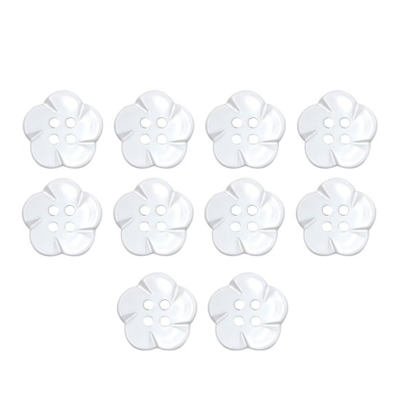 画像1: 四つ穴 フラワーボタン 【ホワイト】14mm 10個入り 樹脂 プラスチック 手芸 ハンドメイド 花柄 装飾 きらきらぷんぷん丸 B-1515 (1)
