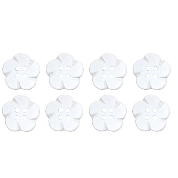 画像1: 四つ穴 フラワーボタン 【ホワイト】16.5mm 8個入り 樹脂 プラスチック 手芸 ハンドメイド 花柄 装飾 きらきらぷんぷん丸 B-1516 (1)